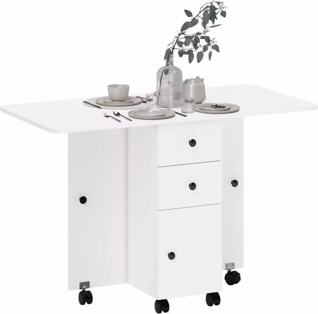 Tavolo a ribalta Minimal con cassetti bianco L: 120 cm, P: 60 cm, H: 76.5 cm