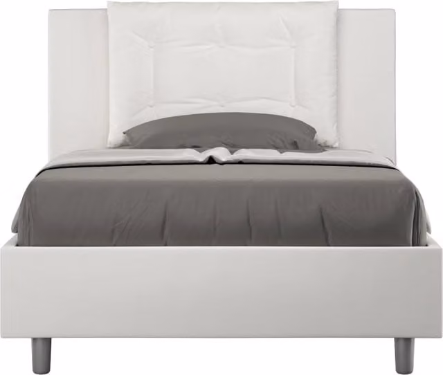 BS COM Letto una piazza e mezza senza rete imbottito 120x190 similpelle bianco