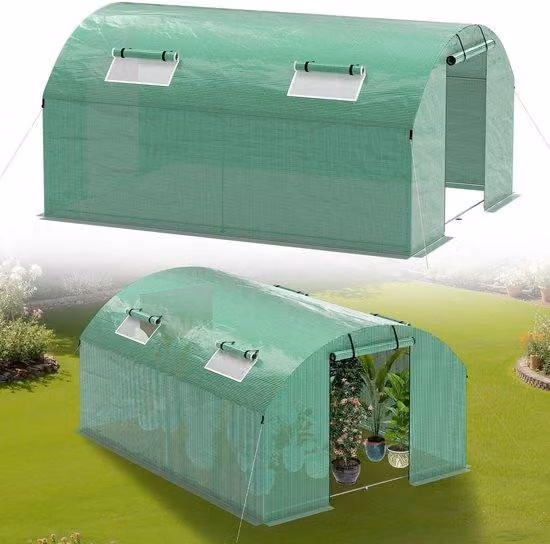 Capanno da giardino 4x3x2 metri con struttura in acciaio zincato e rivestimento in polietilene (PE) - Capanno da giardino dotato di porta, finestre e zanzariere