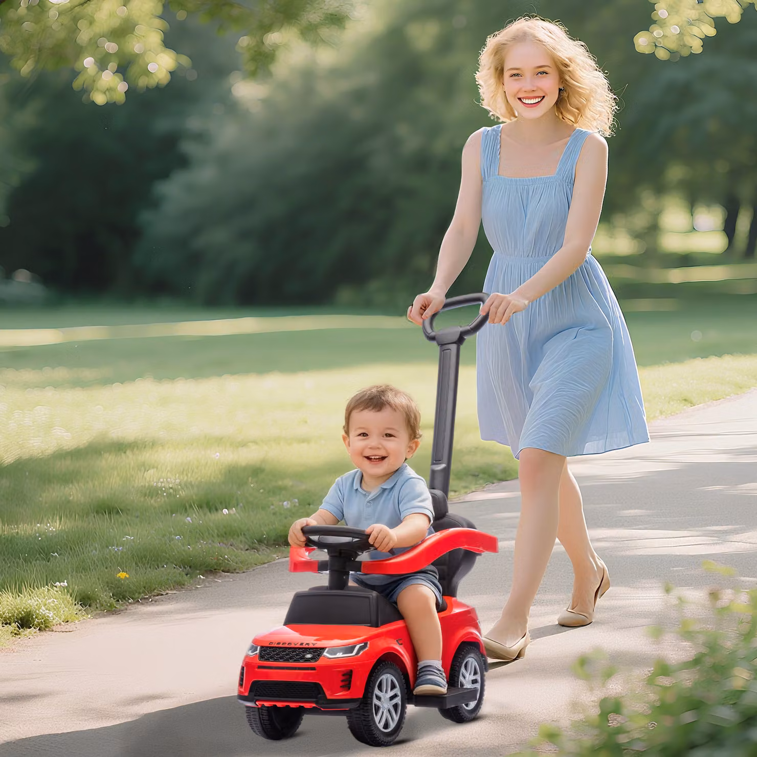 AIYAPLAY Auto cavalcabile 2-in-1 Land Rover Discovery per bambini da 18 a 36 mesi con maniglia e spondina rimovibili, Rosso – 2