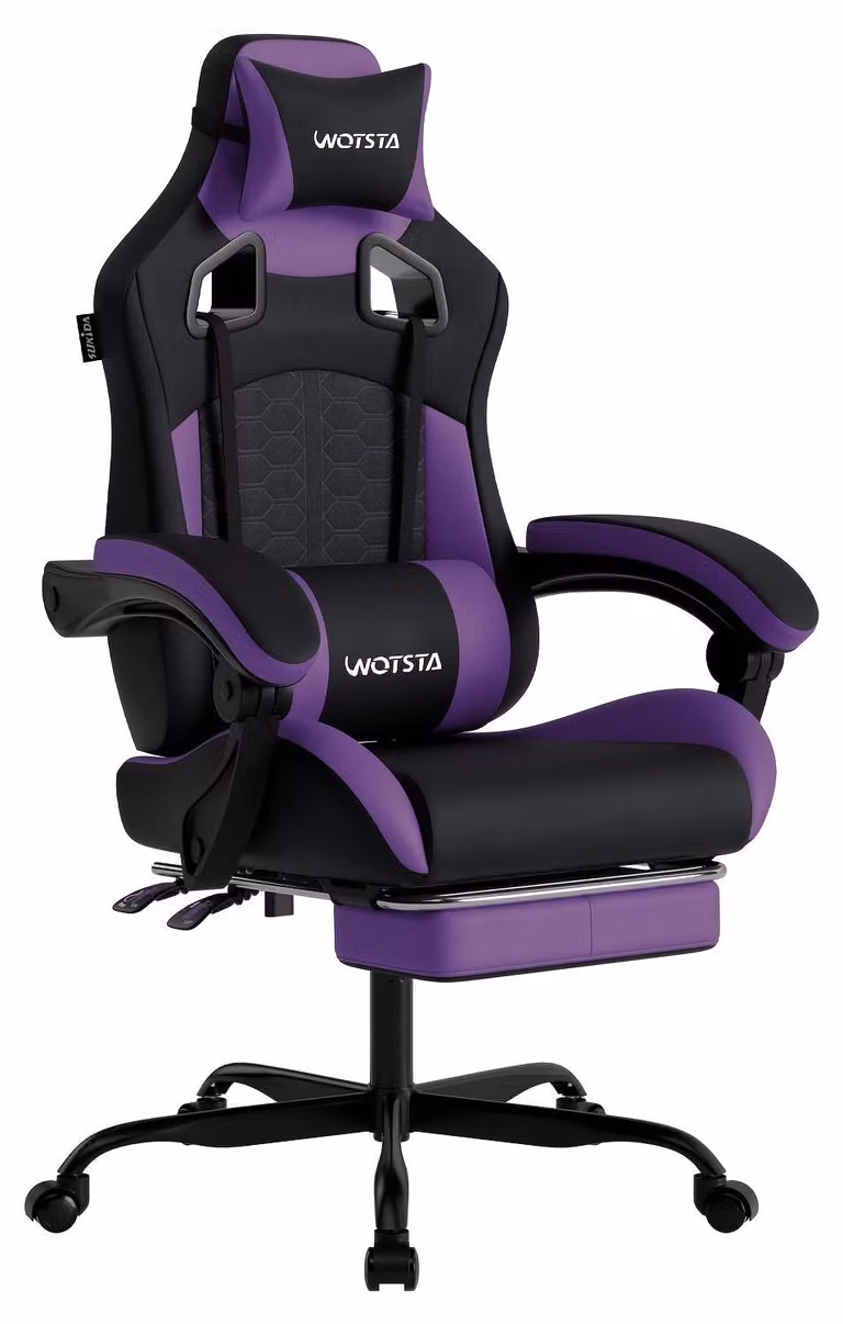 Sedia da gaming ergonomica – Sedia da ufficio – Schienale e poggiapiedi regolabili – Colore: nero e viola