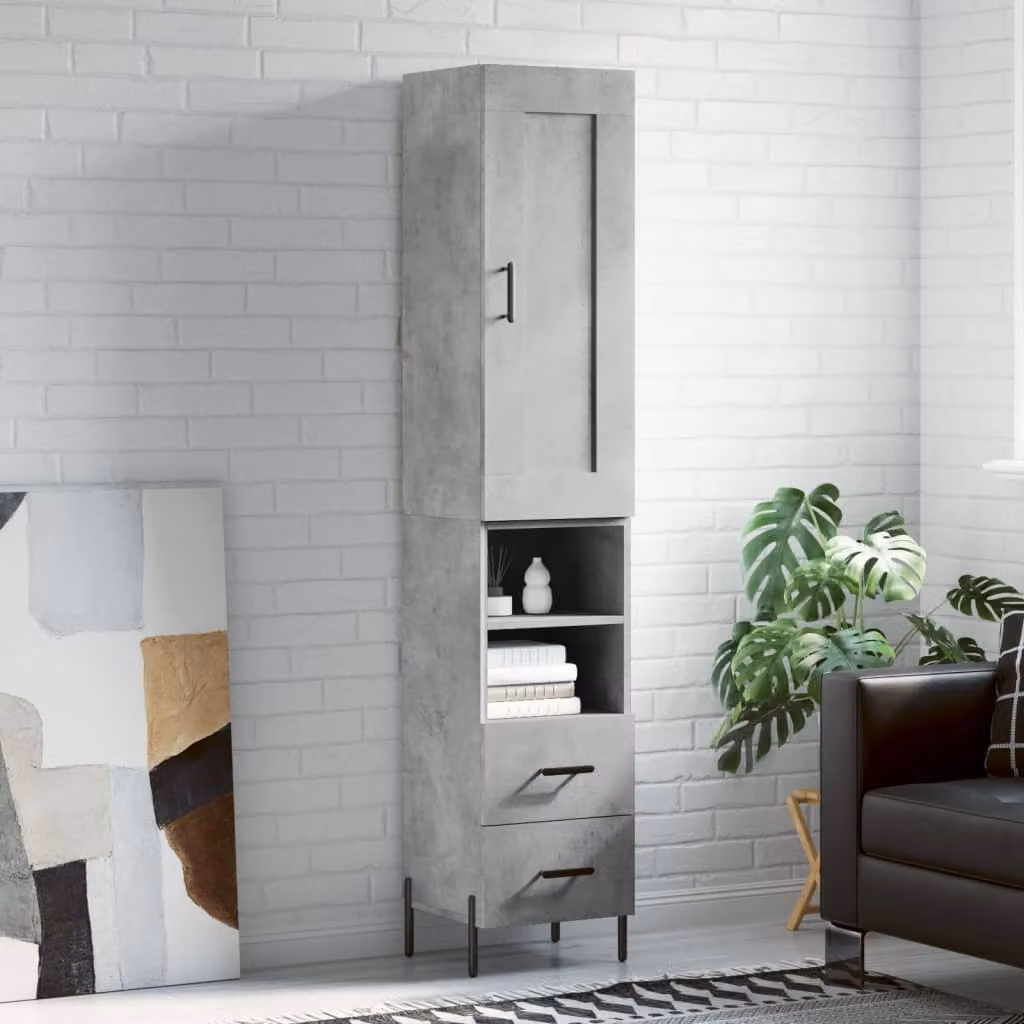 Credenza moderna vidaXL in legno e metallo, Grigio, L/P/H: 34,5 x 34 x 180 cm