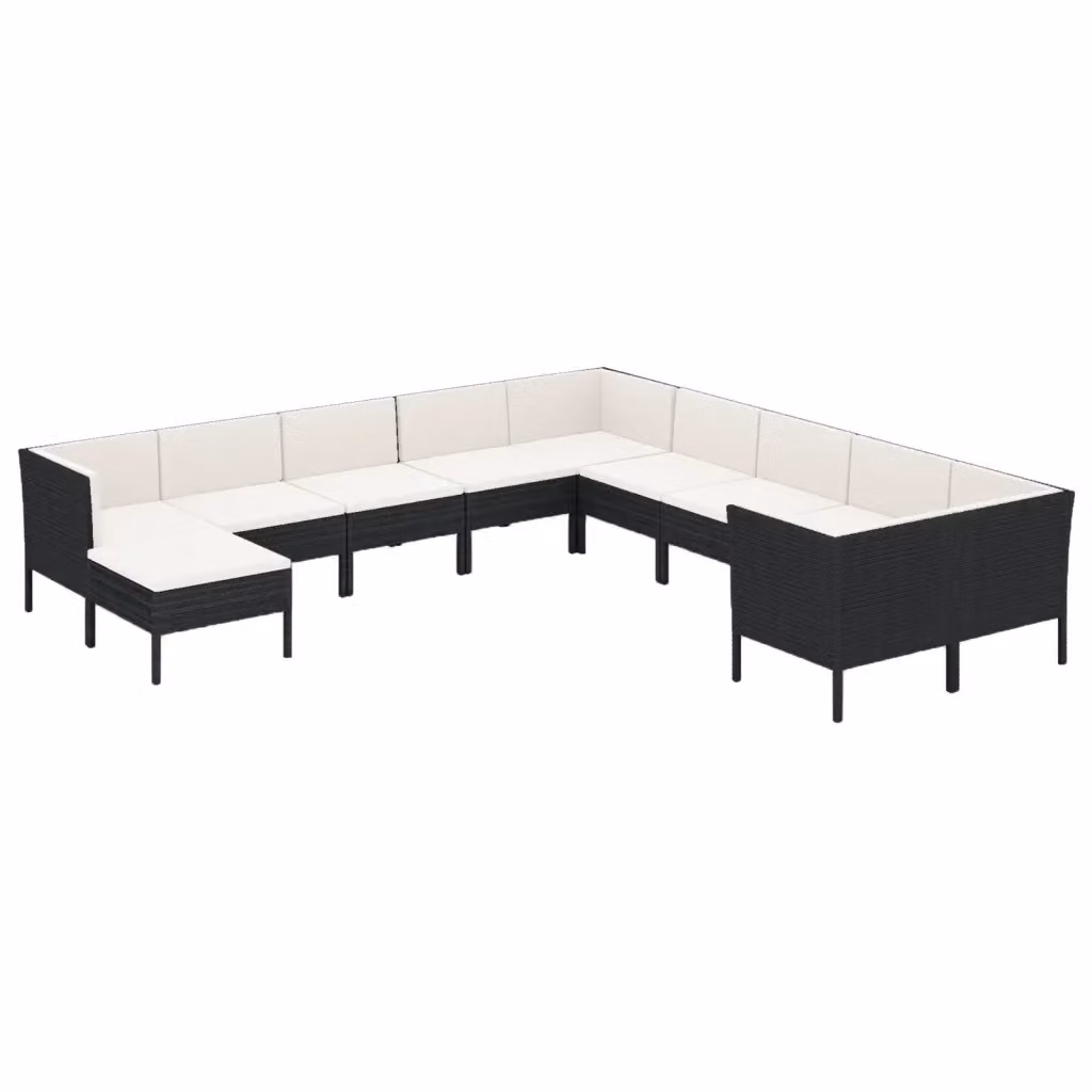 Set di Divani da Giardino a Forma di U vidaXL con 11 Pezzi, Cuscini Inclusi e Struttura in Metallo Nero e Bianco – 2