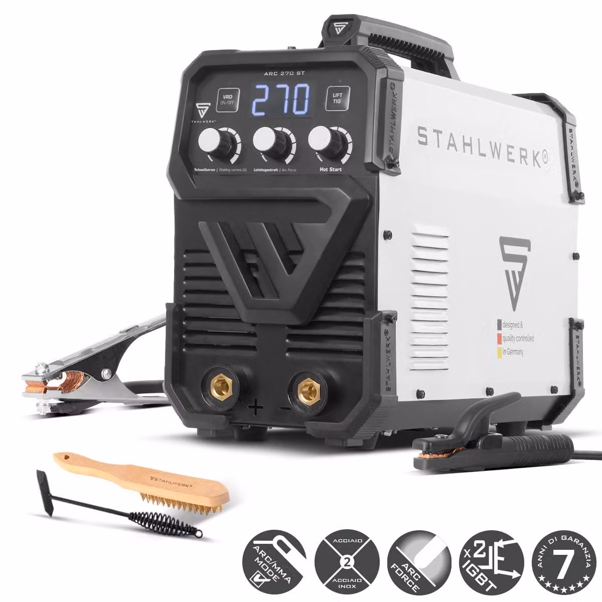 STAHLWERK ARC-270 ST saldatrice ad elettrodo - MMA (MMA) fino a 270 A, saldatura senza gas, inverter Lift-TIG 400 V, protezione da surriscaldamento, raffreddamento intelligente