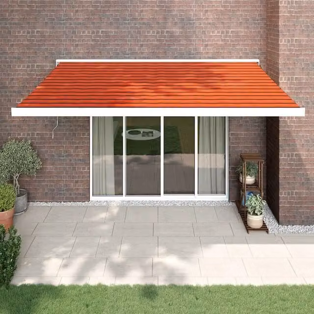 Tenda Retrattile Motorizzata VIDAXL in Alluminio e Poliestere, Arancione, Marrone e Bianco, L: 450 cm, P: 300 cm – 1
