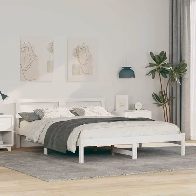 Struttura del letto-Giroletto-Rete del Letto Bianco 160 x 200 cm Pino massello 834623