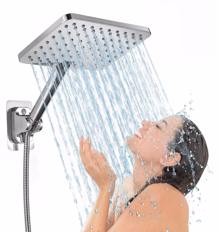 Doccia a mano con alta pressione e finitura in acciaio inossidabile, 25 cm