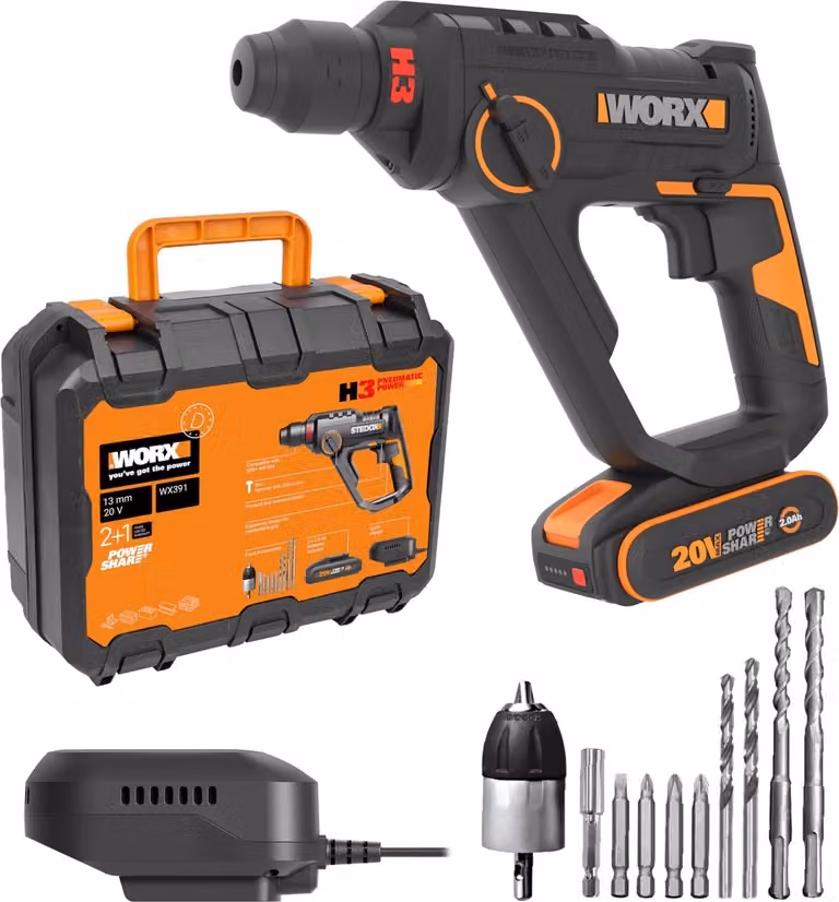 Martello perforatore Worx 20V WX390.1 SDS plus con batteria inclusa