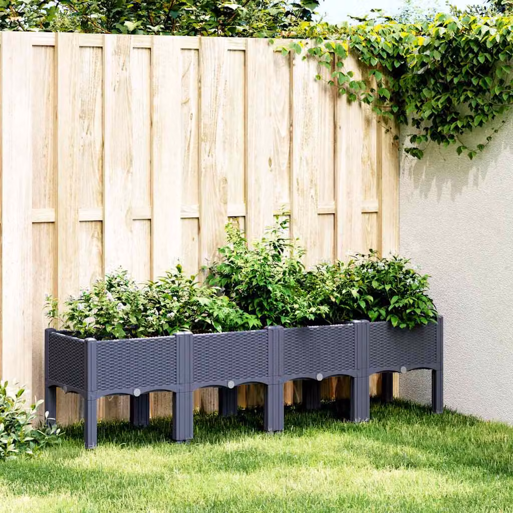 Fioriera da giardino con gambe vidaXL in plastica, Grigio Blu, L 160 x P 40 x H 42 cm