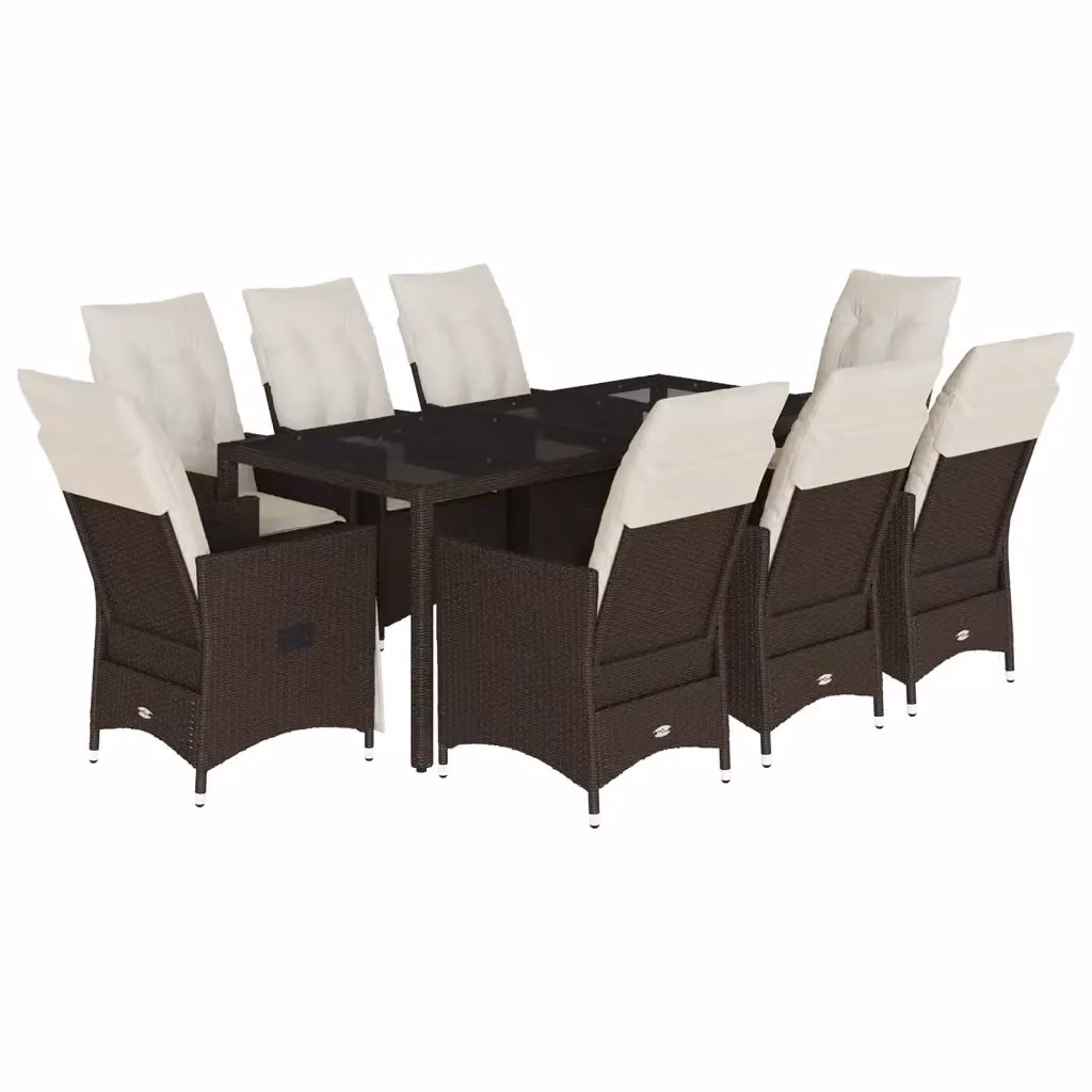 Set da Pranzo da Giardino vidaXL in Polyrattan Marrone e Bianco con 9 Pezzi e Cuscini – 2