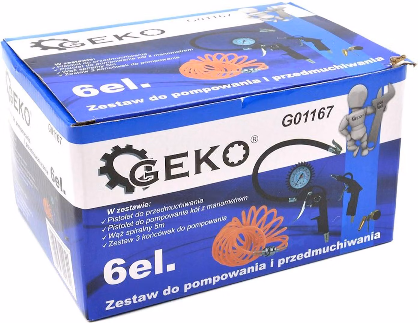 Set-kit 6 accessori per compressore , inclusi gonfiagomme con manometro, pistola di soffiaggio e a spruzzo per vernice, tubo a spirale, Geko