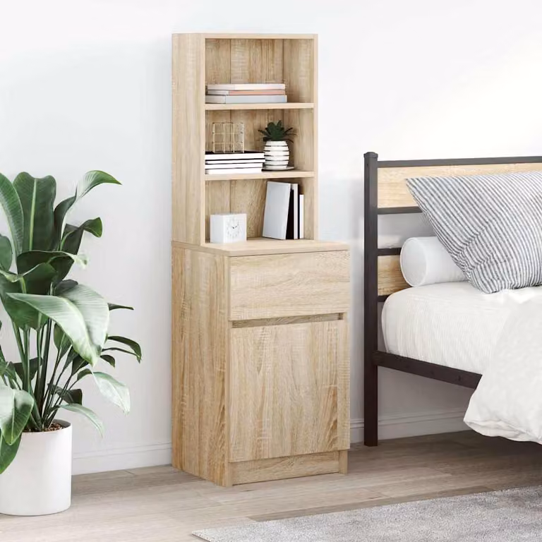 Comodino sospeso vidaXL in legno multistrato e MDF, Rovere Sonoma, L 39 cm x P 35 cm x H 125 cm