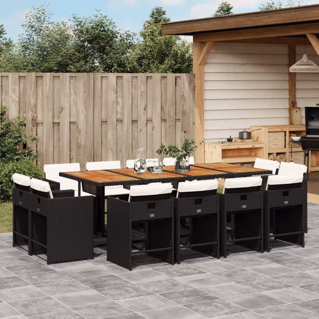 Maison Exclusive - Set da pranzo da giardino 13 pezzi con cuscini in polyrattan nero
