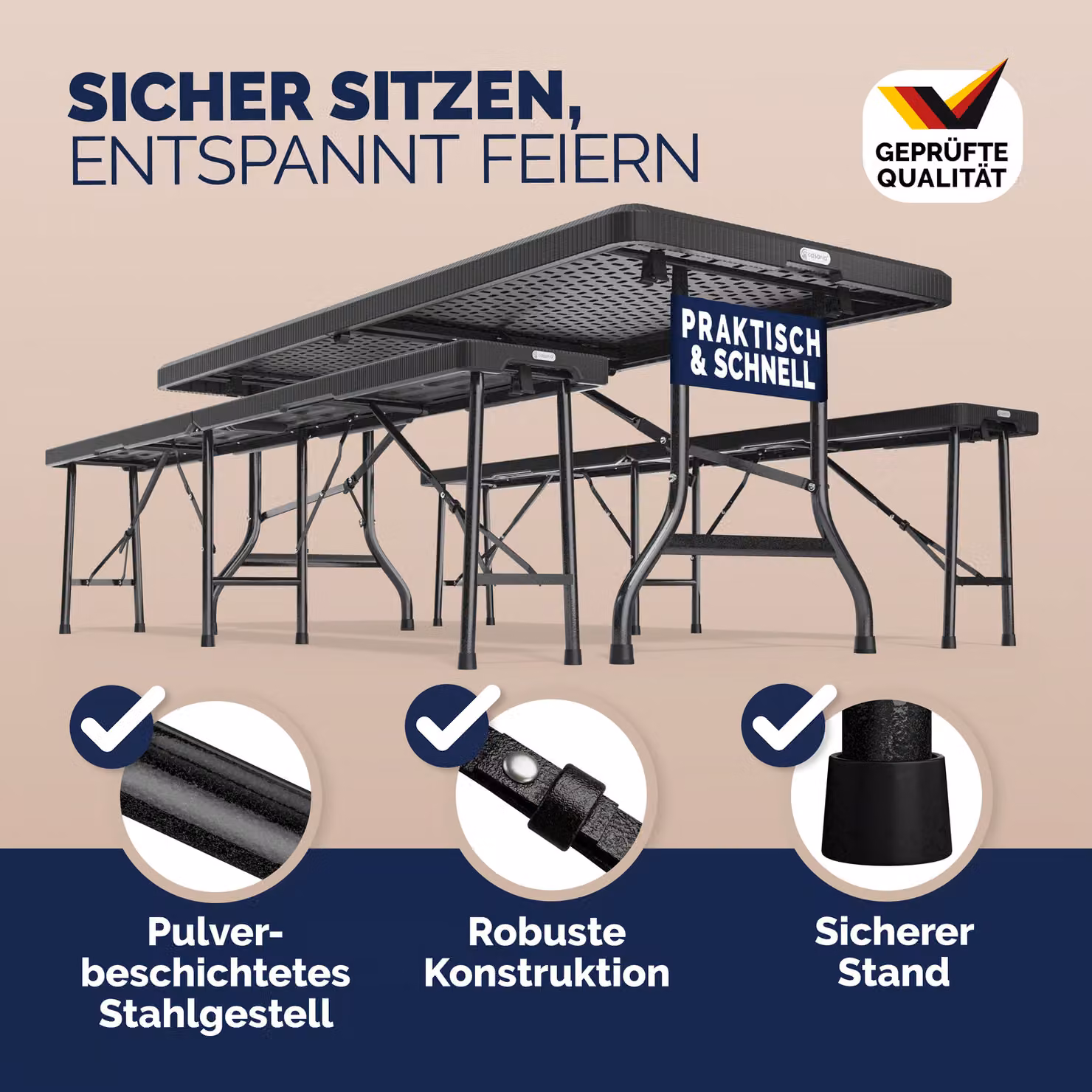 Set Tavolo e Panchine Malmö Casaria in Polyrattan Nero per Giardino e Terrazzo L: 180 cm – 3