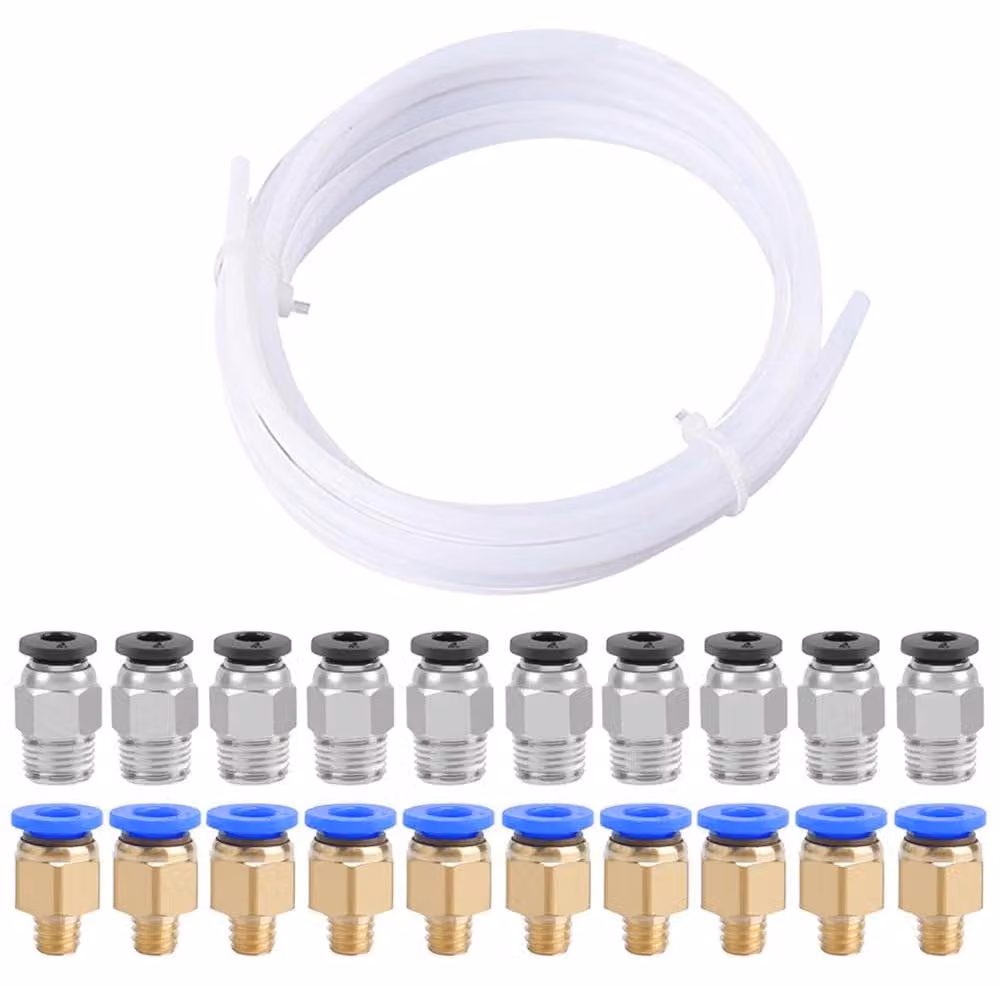 Tubo in PTFE (Teflon) da 5 metri per stampante 3D, con 10 connettori pneumatici PC4-M6 e 10 connettori pneumatici PC4-M10