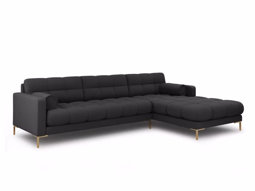 Divano angolare destro Bali di Cosmopolitan Design, modello a 5 posti in tessuto strutturato grigio scuro con struttura in metallo e cuscini inclusi, L: 293 cm, P: 105 cm, H: 75 cm – 2