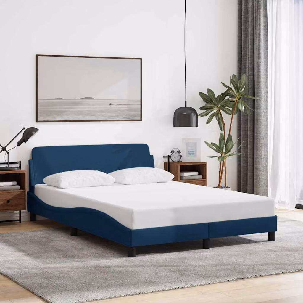 Giroletto con Testiera Dover blu vidaXL in tessuto e legno con doghe piatte L: 200 cm, P: 120 cm