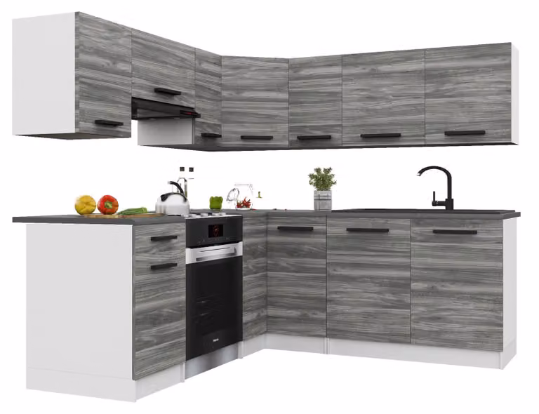 Belini - Angolo cottura moderno ITALIA 6 - Mobili da cucina 360 cm Grigio Glamour - Cucina componibile con pensili, mobili base e piani di lavoro
