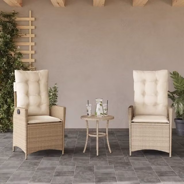 Set di 2 sedie reclinabili da giardino vidaXL in polyrattan con cuscini beige e braccioli – 1