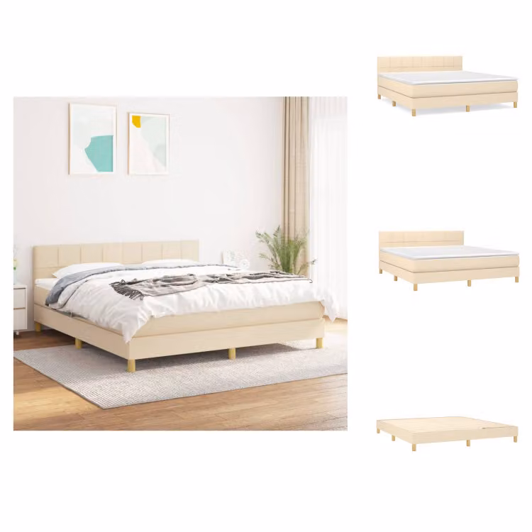vidaXL Letto a molle con materasso crema 160x200 cm in tessuto - Letti e strutture letto