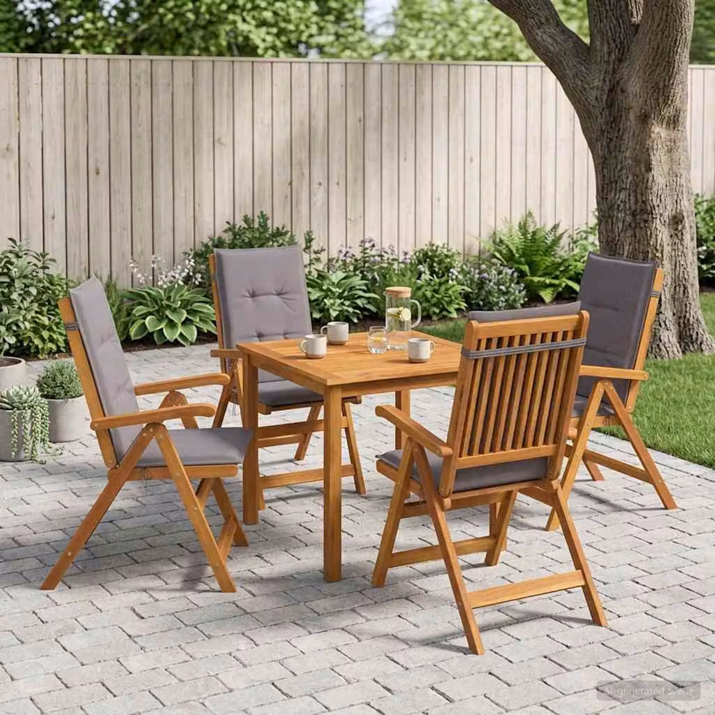 Set da pranzo da giardino vidaXL in legno di acacia trattato, 5 pezzi per 4 persone, colore antracite e marrone