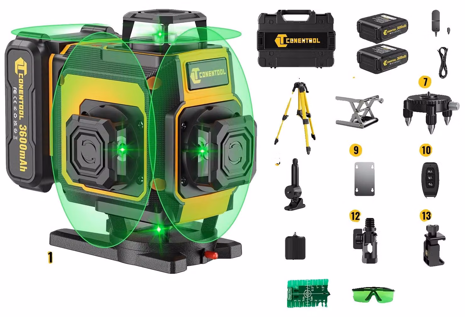 Livella laser, proiezione a 16 linee, misurazioni precise, batteria da 3600 mAh con treppiede
