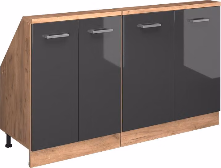 Mobile cucina sottotetto Vicco R-Line Antracite lucido 140 cm Set di 2, Model 58144