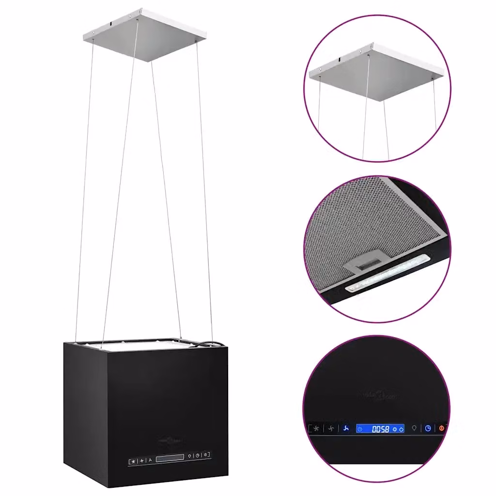 Cappa da cucina ad isola sospesa vidaXL in acciaio, con display LCD e sensore, disponibile in nero o argento – 2