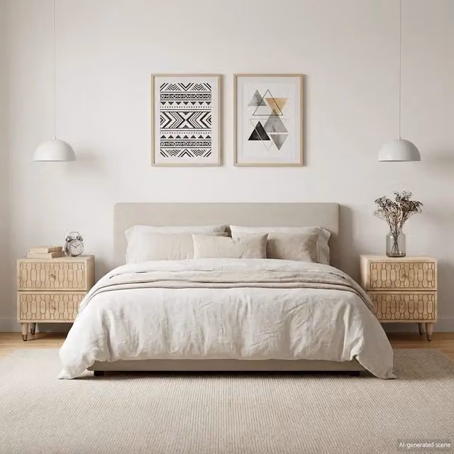 Set di 2 comodini vidaXL in legno di mango color marrone e beige L/P/H: 40 x 33 x 46 cm