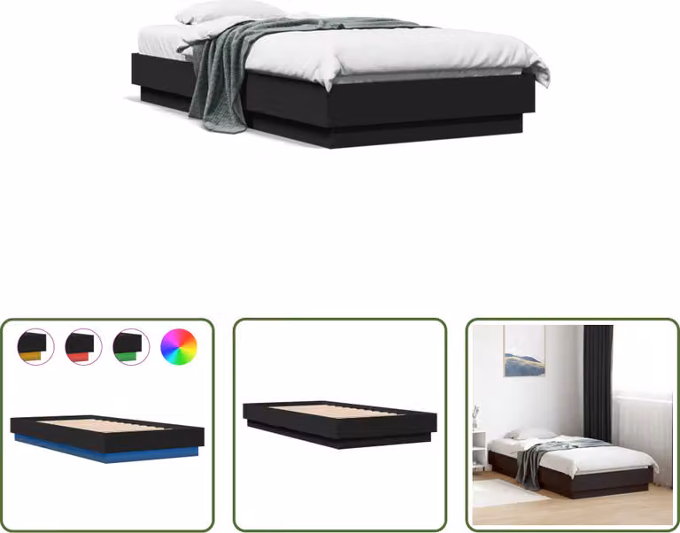 The Living Store Struttura letto con LED nero 75x190 cm