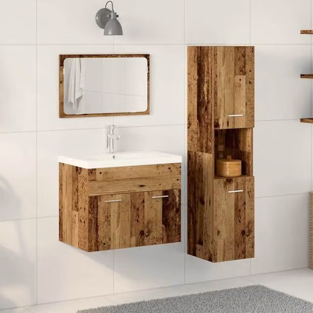 Set di mobili da bagno moderno vidaXL in MDF marrone con dettagli argento composto da mobile lavabo e pensile a muro