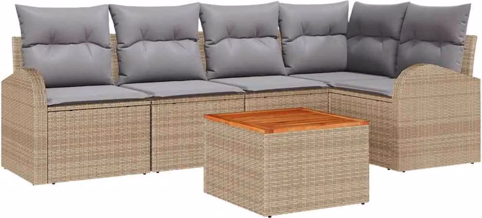 Set Divano da Giardino 6 pcs Beige e Grigio Chiaro polyrattan
