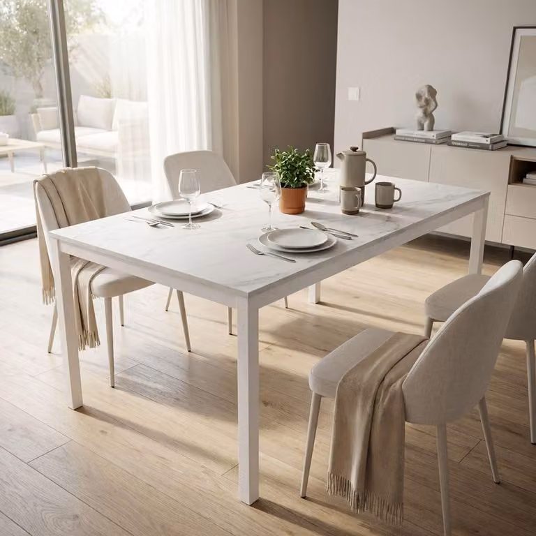 Milani Home - tavolo da pranzo allungabile 120-170 x 80 x 77 cm, effetto marmo, legno e metallo