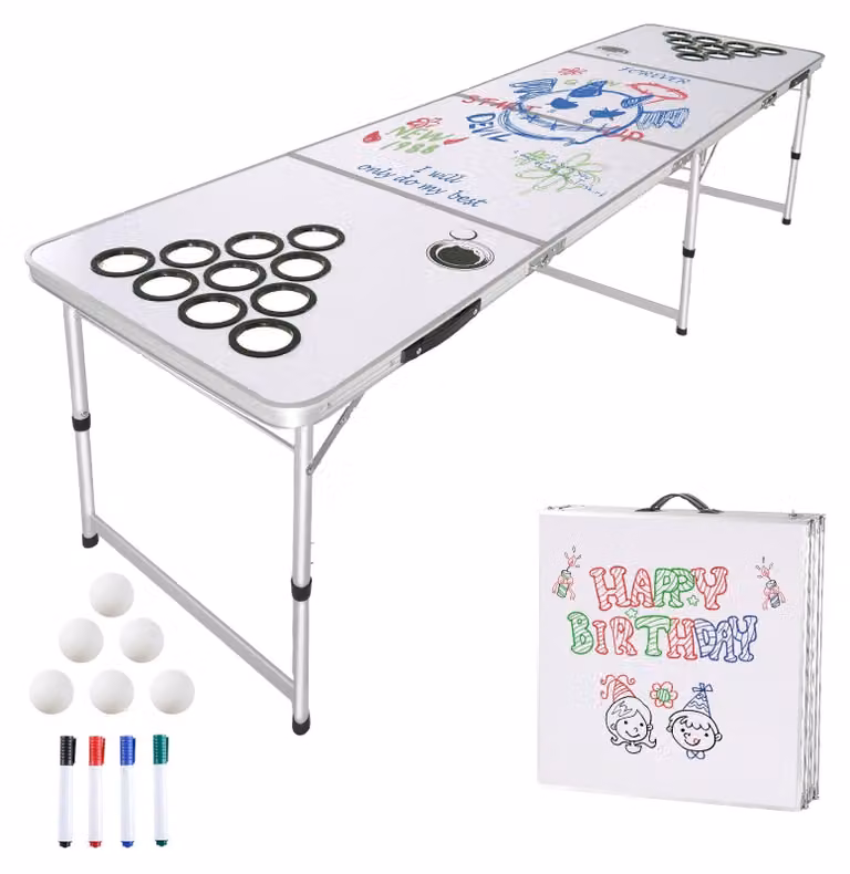 Tavolo per Beer Pong - Tavolo pieghevole da festa - 240 x 60 x 70 cm - Regolabile in altezza - Con 6 palline e maniglia per il trasporto - Superficie lavabile - Ideale per feste e campeggio
