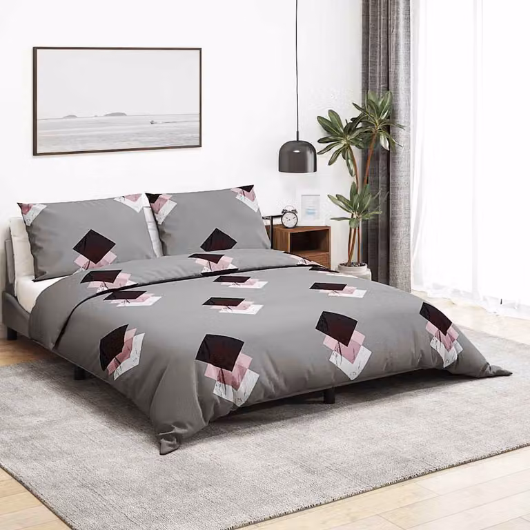 Set Copripiumino e Federe vidaXL in Cotone con Grafica Moderna, Multicolore e Grigio, L 200 x L 220 cm e 80 x 80 cm