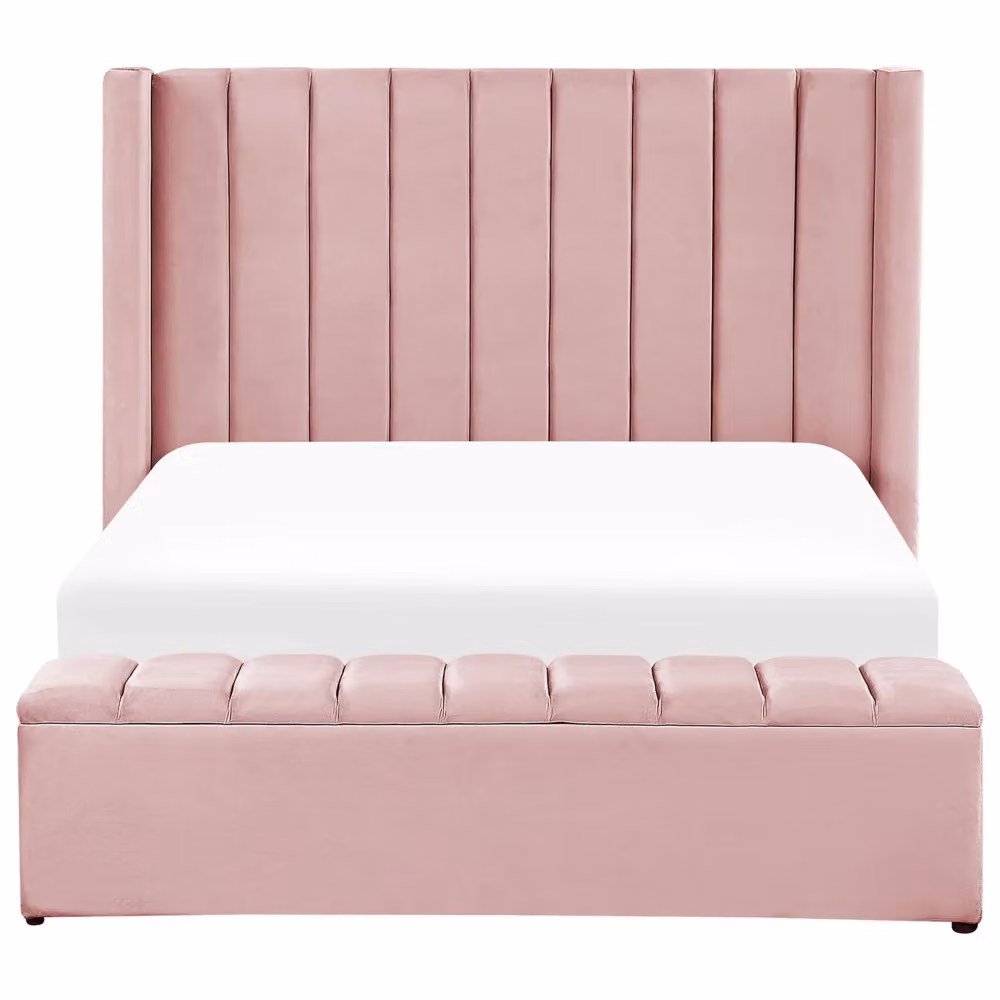 Letto Beliani in velluto rosa con contenitore e rete a doghe L/P/H: 140 x 200 cm – 2