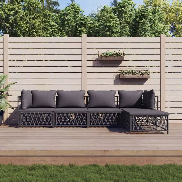 Set Salotto da Giardino vidaXL 5 Pezzi Moderno con Cuscini in Textilene e Acciaio Antracite
