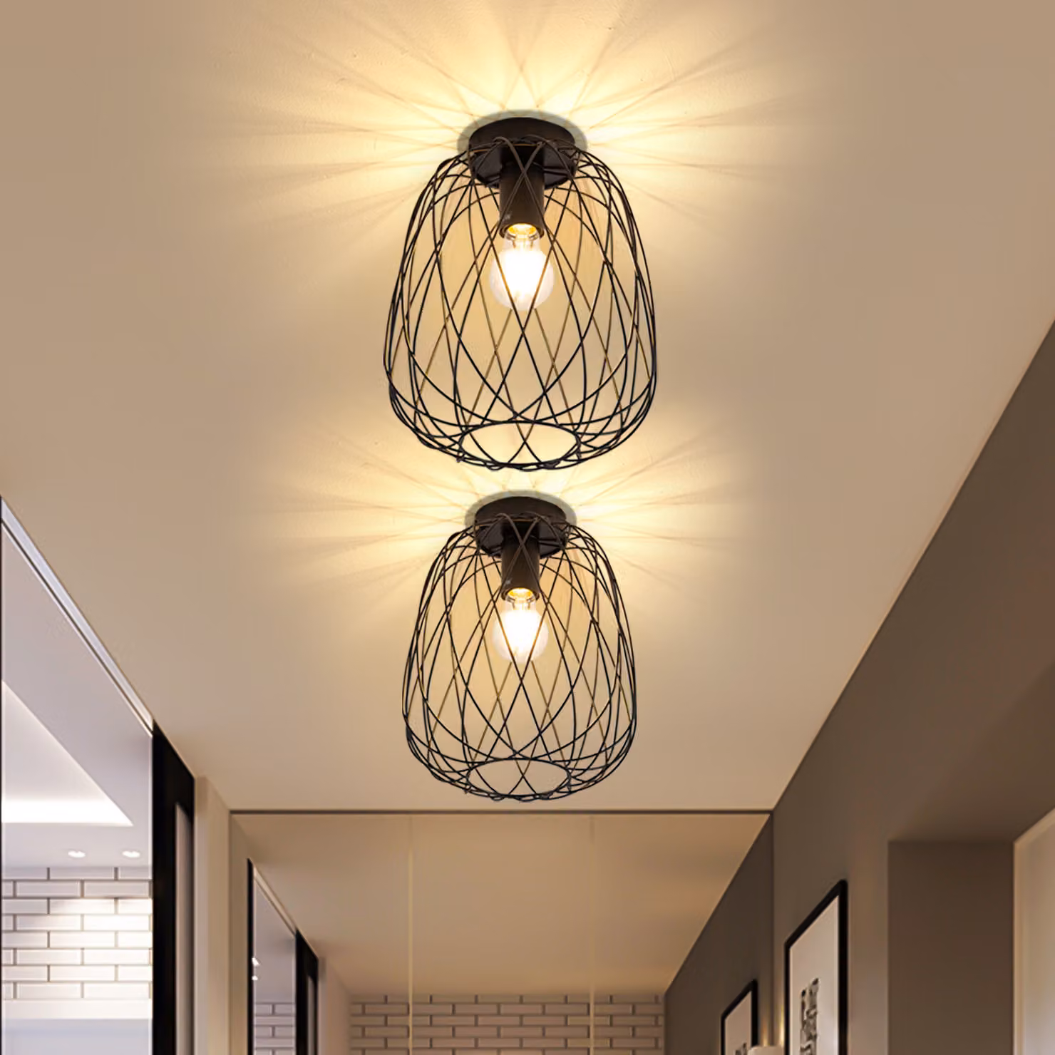 ZMH lampada da soffitto nero faretto soffitto vintage 1 fiamma E27 portalampada lampada metallo soffitto sala da pranzo lampada gabbia singola per soggiorno cucina camera da letto corridoio Max.40W Ø 20cm