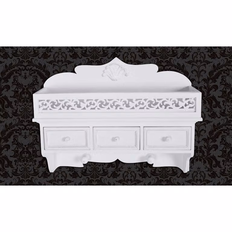 vidaXL Mensola a muro con 3 cassetti e 2 ganci in legno bianco laccato