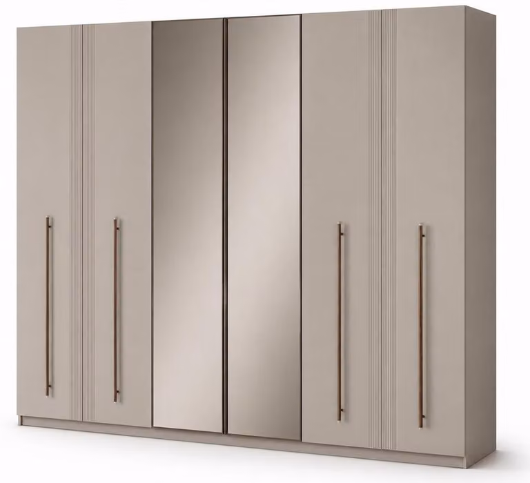 Armadio moderno, color grigio-beige, funzionale, elegante, spazioso