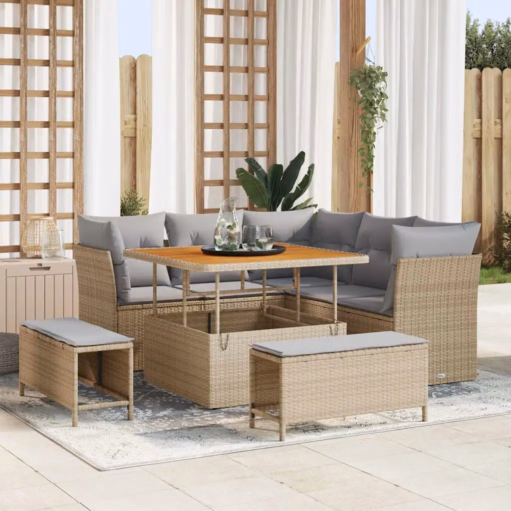 Set Divano da Giardino vidaXL 8 Pezzi con Tavolino e Cuscini Beige e Grigio – 1