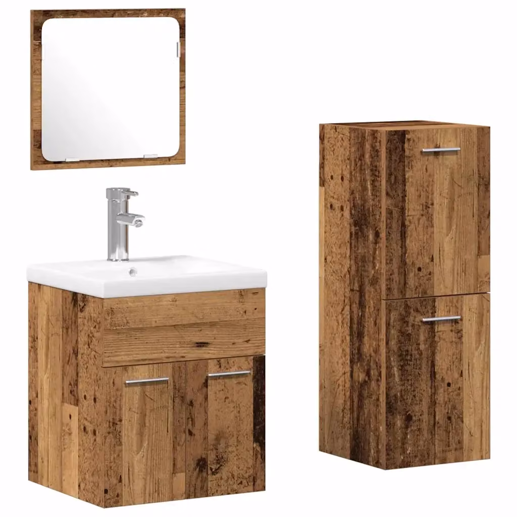 Set di mobili per il bagno vidaXL in legno e metallo marrone con design minimalista e montaggio a parete – 2