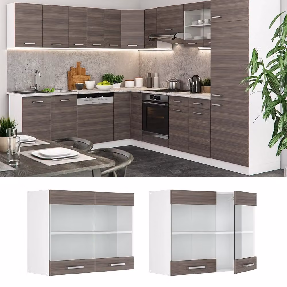 Mobile da cucina a parete Vicco R-Line con ante in vetro, Grigio nobile e Bianco, L: 80 cm, H: 60 cm, P: 31 cm – 2