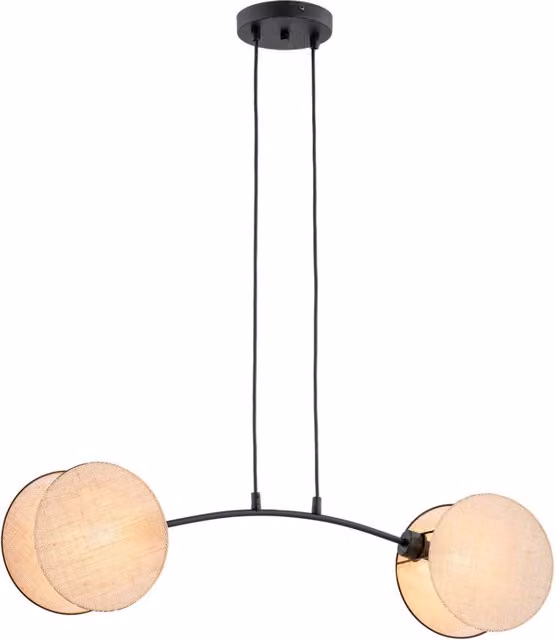 Lampada a sospensione moderna Motif Emibig in tessuto e metallo, color beige e nero, con 2 x E27, dimmerabile