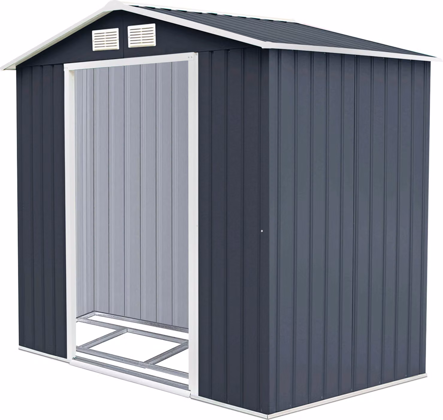 Casetta per attrezzi in metallo COSTWAY con fondazione in metallo, casetta da giardino 213x127x185cm, casetta per attrezzi 2,37 m2, casetta da giardino zincata, resistente alle intemperie, grigio scuro