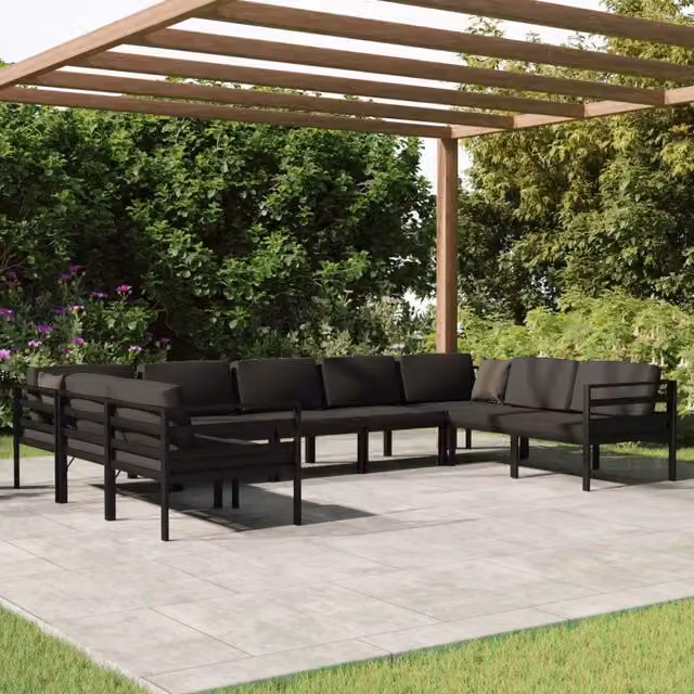 Set di divani da giardino a L con 9 pezzi vidaXL in alluminio antracite e cuscini imbottiti – 1