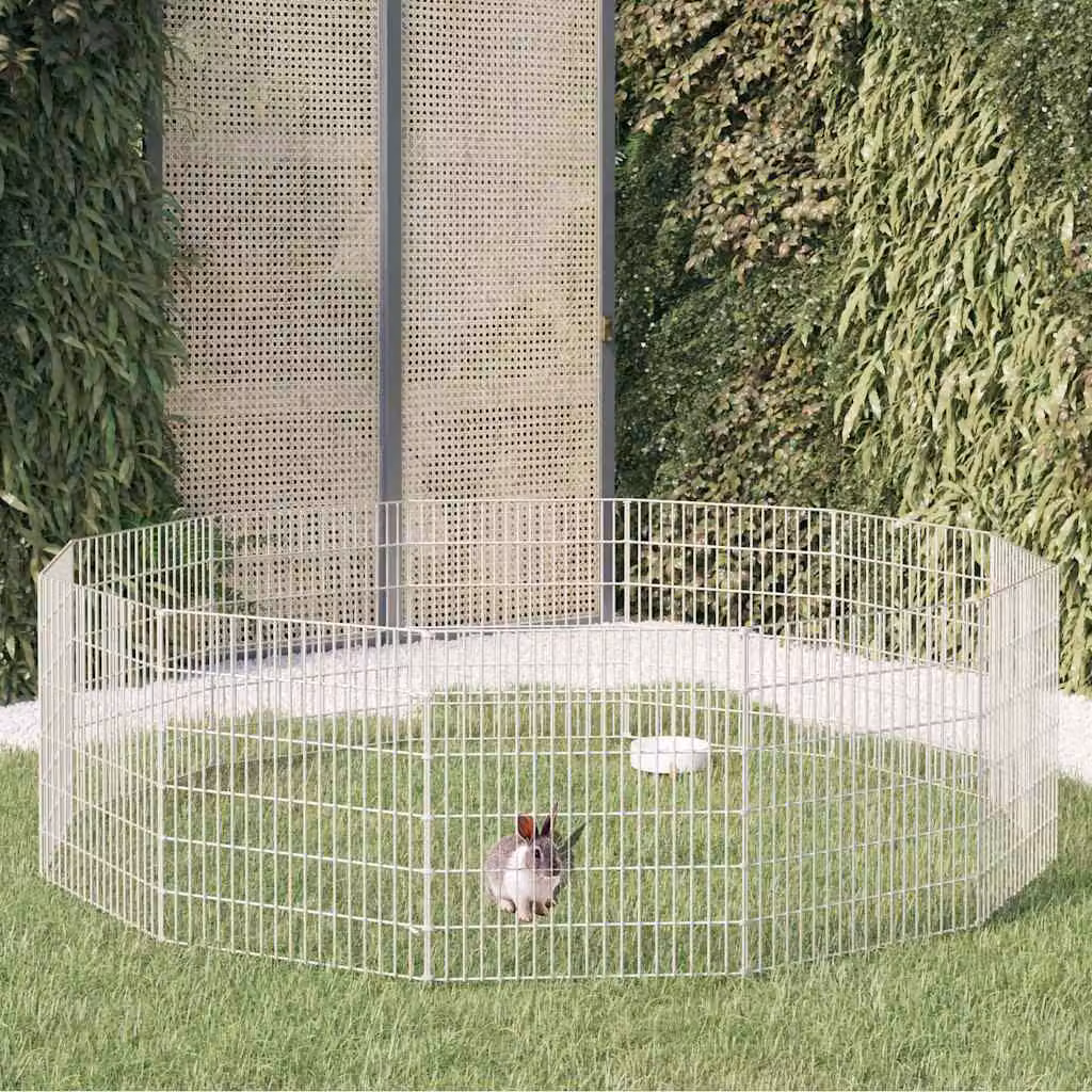 Recinto per animali ruspante vidaXL in ferro zincato argento, 12 pannelli, L: 54 cm, H: 60 cm