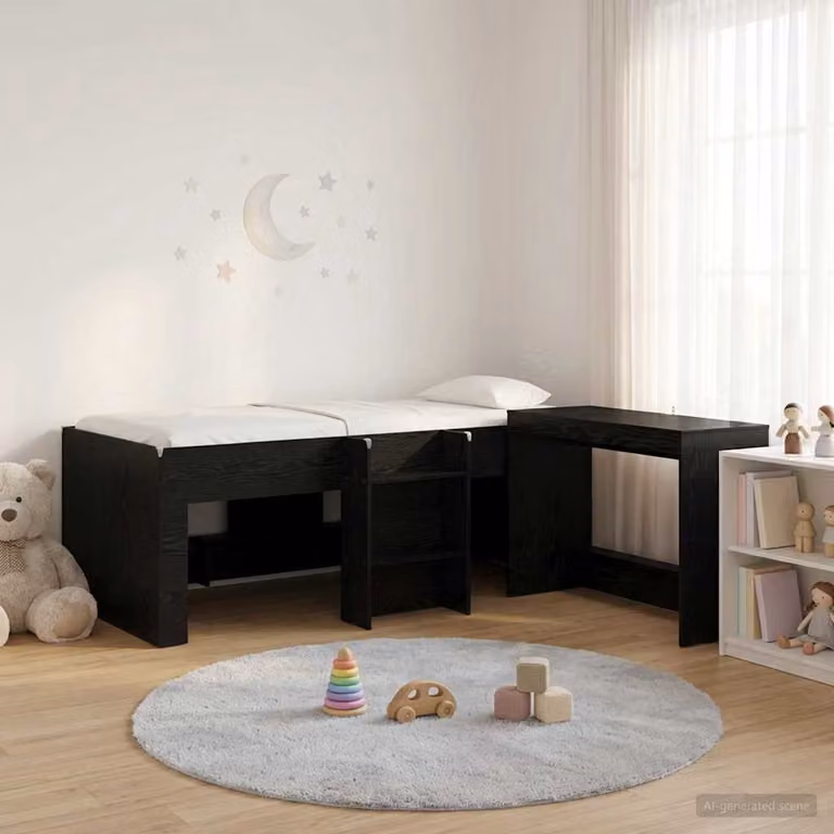 vidaXL Letto alto per bambini con scrivania, colore Nero, L: 193 cm, P: 96 cm, H: 120 cm