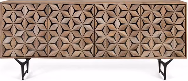 Credenza etnica in legno di mango e metallo marrone Giner y Colomer con decoro geometrico