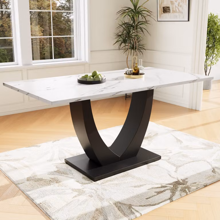 MODFU Tavolo da pranzo moderno, tavolo da cucina, con gambe regolabili, adatto per ristoranti e cucine, bianco e nero